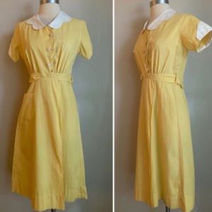 1930s vintage canary yellow cotton dress/uniform